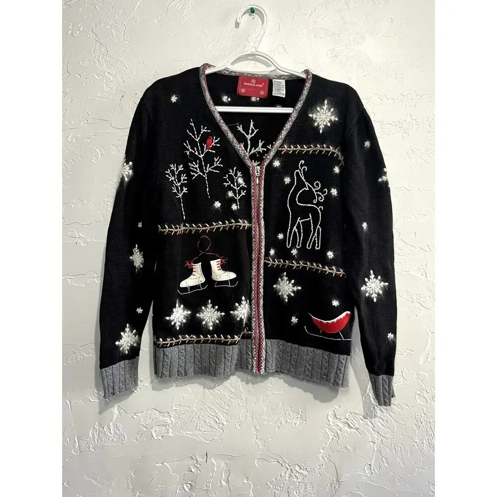 Northcrest vintage holiday ramie‎ rabbit hair cotton zip christmas sweater small